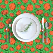 Orange + Green Pumpkin Patch with Textured Swirl Background // Fall Holiday Print Lovely for Halloween and Thanksgiving