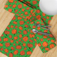 Orange + Green Pumpkin Patch with Textured Swirl Background // Fall Holiday Print Lovely for Halloween and Thanksgiving