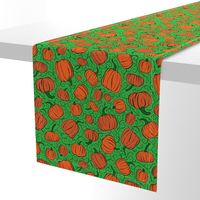 Orange + Green Pumpkin Patch with Textured Swirl Background // Fall Holiday Print Lovely for Halloween and Thanksgiving