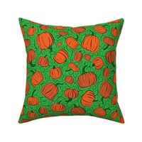 Orange + Green Pumpkin Patch with Textured Swirl Background // Fall Holiday Print Lovely for Halloween and Thanksgiving