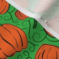 Orange + Green Pumpkin Patch with Textured Swirl Background // Fall Holiday Print Lovely for Halloween and Thanksgiving