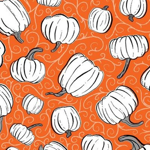 White + Gray Pumpkin Patch with Orange Textured Swirl Background // Fall Holiday Print Lovely for Halloween and Thanksgiving