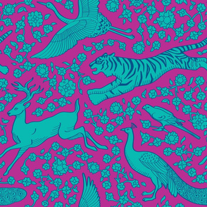 Persian Animals Floral Seamless Pattern