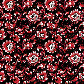 Flowers Red White on Black