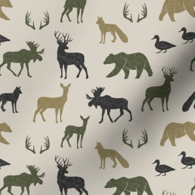 (small scale) woodland animals - C2 linen on tan