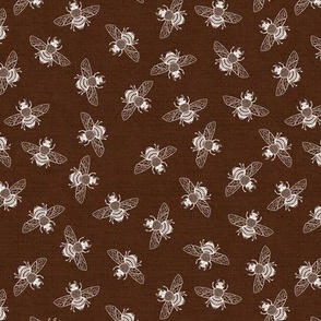 White Ditsy Bees on Chocolate Barkcloth