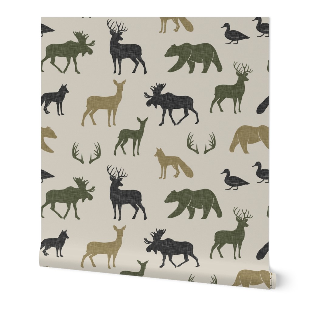 woodland animals - C2 linen on tan