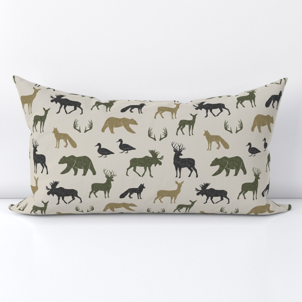 woodland animals - C2 linen on tan