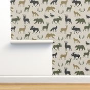 woodland animals - C2 linen on tan