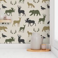 woodland animals - C2 linen on tan