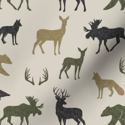 woodland animals - C2 linen on tan