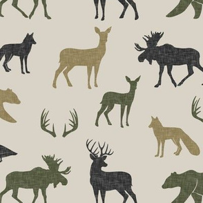 woodland animals - C2 linen on tan