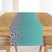 Pink Raining Blossoms on Teal Ombre