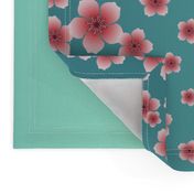 Pink Raining Blossoms on Teal Ombre