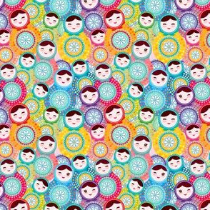 Nesting doll matrioshka Russian dolls , pink blue green colors colorful bright, seamless pattern. illustration/tiny size 