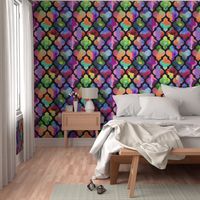 Rainbow Painted Moroccan Tile Ogee Pattern // Black 