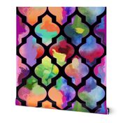 Rainbow Painted Moroccan Tile Ogee Pattern // Black 