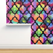 Rainbow Painted Moroccan Tile Ogee Pattern // Black 