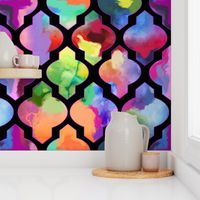 Rainbow Painted Moroccan Tile Ogee Pattern // Black 