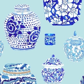 Chinoiserie Ginger Jar Collection in Ice Blue