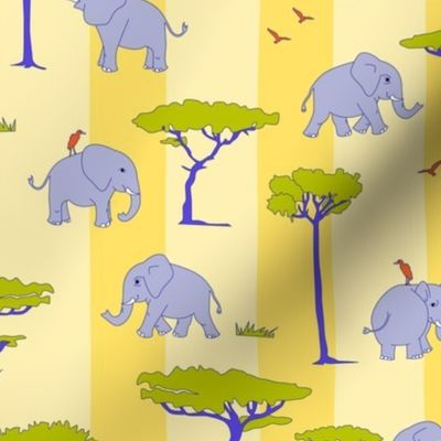 elephants in the savanna - lilac