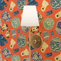Chinoiserie Curiosity Cabinet Toss in Neon Peach Coral