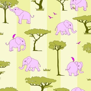 elephants in the savanna - pink on green