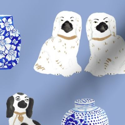 Staffordshire Dogs + Ginger Jars in Delft Blue