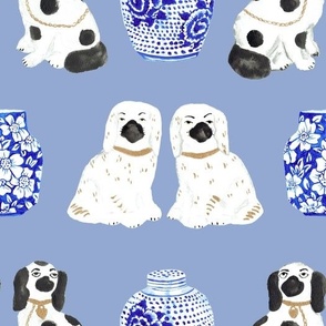 Staffordshire Dogs + Ginger Jars in Delft Blue