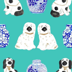 Staffordshire Dogs + Ginger Jars in Jungle Green Teal