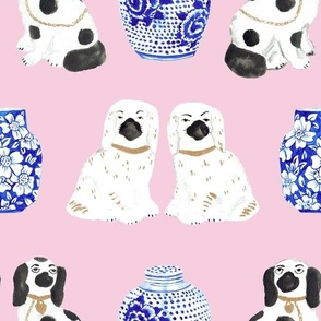 Staffordshire Dogs + Ginger Jars in Light Pink