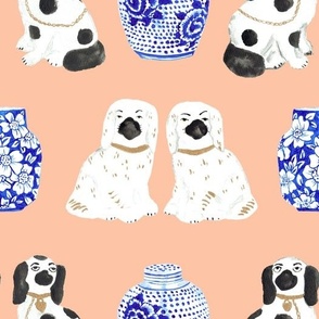 Staffordshire Dogs + Ginger Jars in Peach