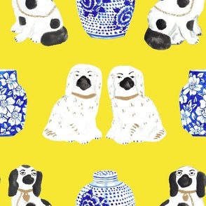 Staffordshire Dogs + Ginger Jars in Canary Yellow