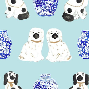 Staffordshire Dogs + Ginger Jars in Ice Blue