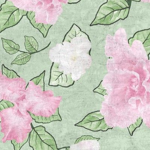 Flower Play- Large Antique Pale Pink Green