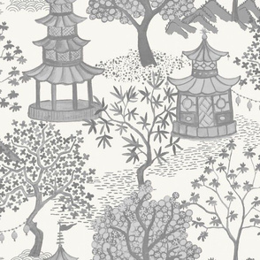 Pagoda Forest in charcoal on off white
