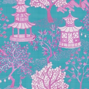 Pagoda Forest in Magenta on Turquoise