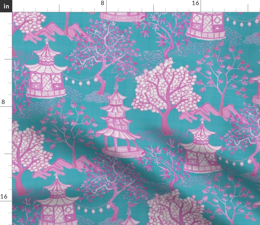 Pagoda Forest in Magenta on Turquoise