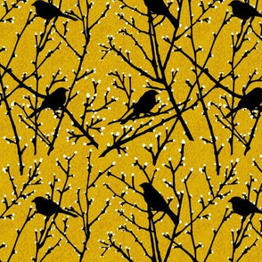 branchy birds - mustard/black