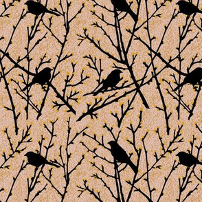 branchy birds - blush/mustard/black