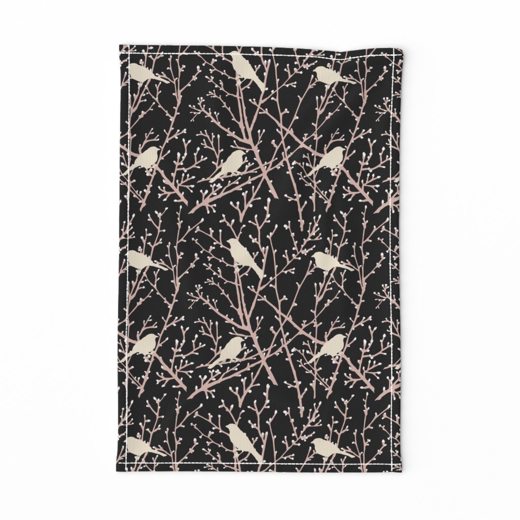 branchy birds -black/eggshell/blush