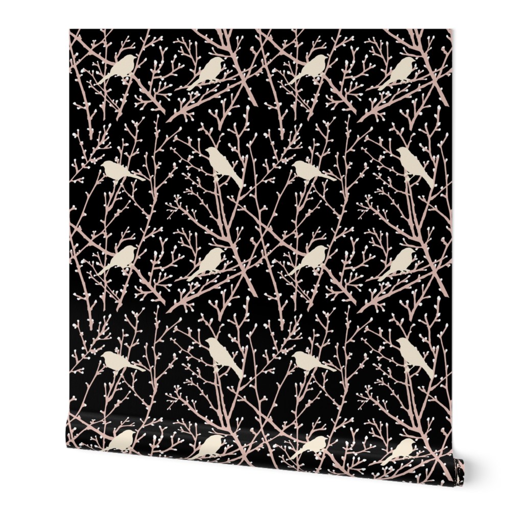 branchy birds -black/eggshell/blush