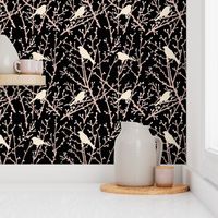 branchy birds -black/eggshell/blush