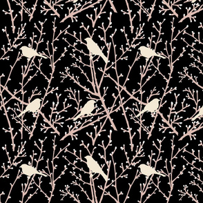 branchy birds -black/eggshell/blush