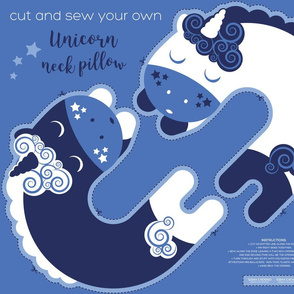 Cut and sew your own unicorn neck pillow // blue white and marine 