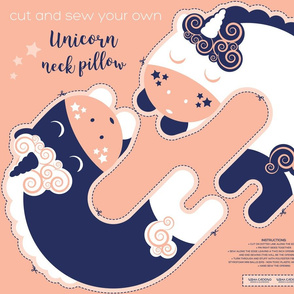 Cut and sew your own unicorn neck pillow // flesh white and marine blue