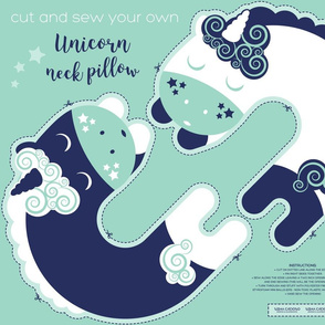 Cut and sew your own unicorn neck pillow // mint white and marine blue