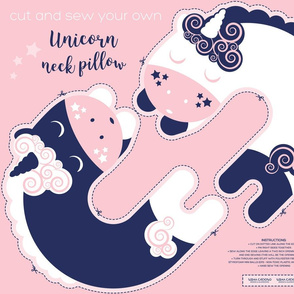 Cut and sew your own unicorn neck pillow // pastel pink white and marine blue