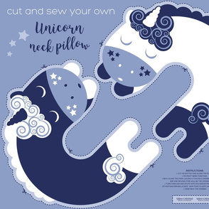 Cut and sew your own unicorn neck pillow // pale blue white and marine blue
