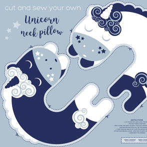 Cut and sew your own unicorn neck pillow // grey white and marine blue